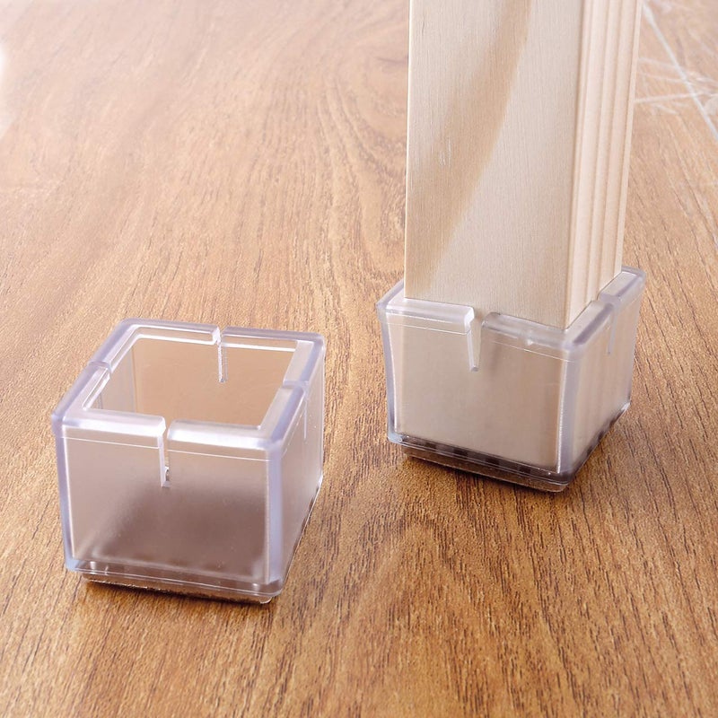 WarmHut 16 Pcs Chair Leg Floor Protectors Caps, Transparent Clear Furniture Foot Covers Silicone Chair Leg Caps with Felt Pads to Prevent Scratches & Reduce Noise, Square - Image 5